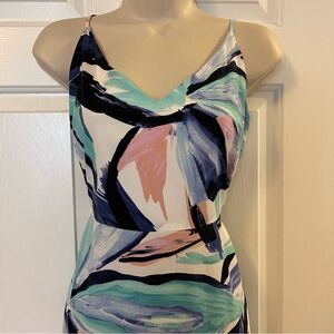 Clover and Sloan Watercolor Midi Dress - Handkerchief Hem - Size Small